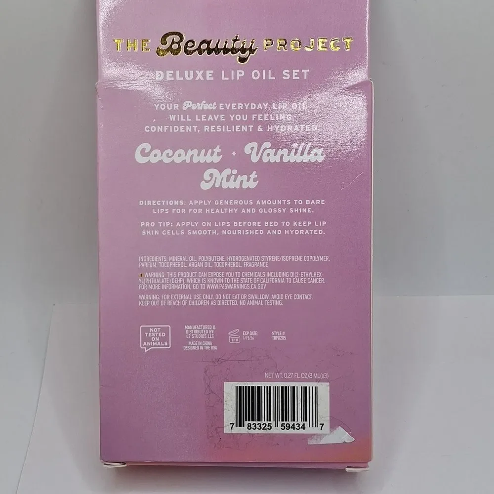 Deluxe lip oil set of 3 with argan oil The beauty project coconut vanilla mint